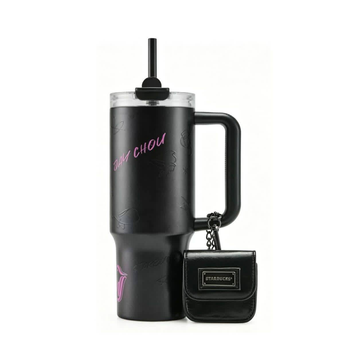 Starbucks China x Jay Chou series fine shiny light lacquered stainless steel straw cup with multi-function bag 1010ml
