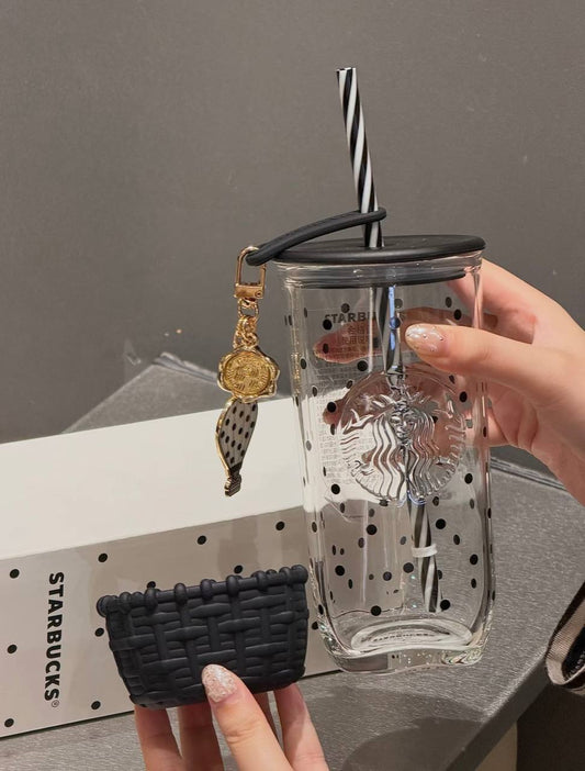 [Pre-order] Starbucks Polka Dot Wonderland Glass Straw Cup with Charm