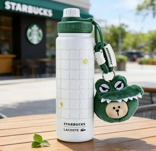 Starbucks China 2026 X LACOSTE co-brand white stainless steel cup with enamel plush pendant 750ml