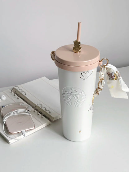 Pre-order Starbucks MOLLY series 860ml Stainless Steel Straw Cup With Hanging Chain