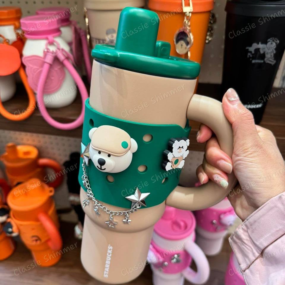 Starbucks Shanghai 2026 New Character Series Stainless Steel Double Drinking Cup with Green Pendant Cup Cover 1170ml