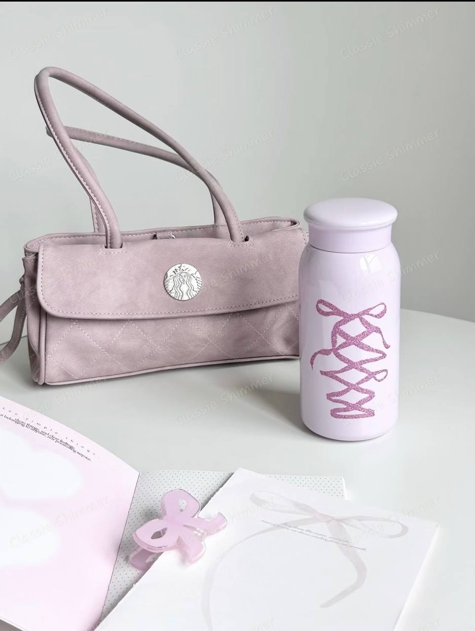 Starbucks China 2026 Ballet Series Pink 355ml Sparkling Ribbon Stainless Steel Cup with Small Bag