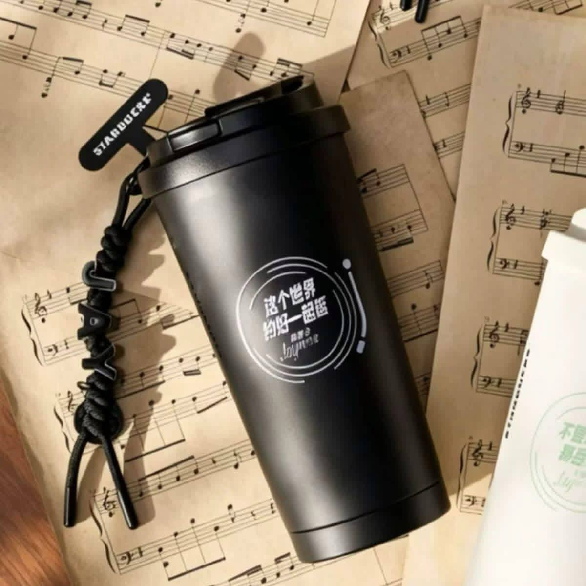 Starbucks China 2026 x Jay Chou series black stainless steel tabletop cup with pendant 510ml