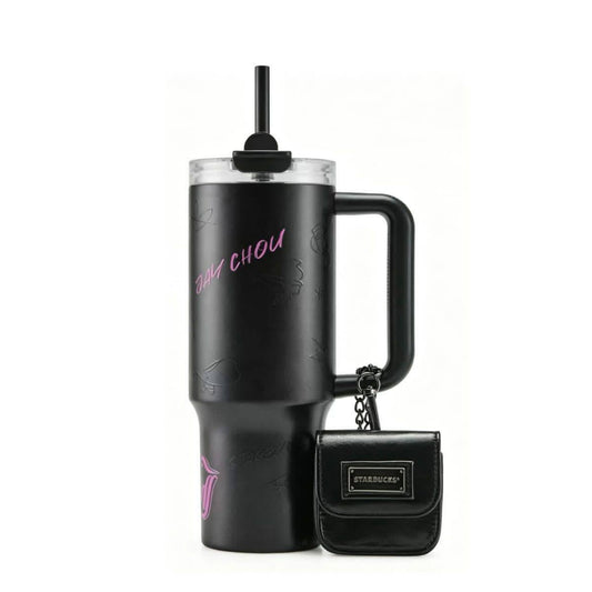 Starbucks China x Jay Chou series fine shiny light lacquered stainless steel straw cup with multi-function bag 1010ml
