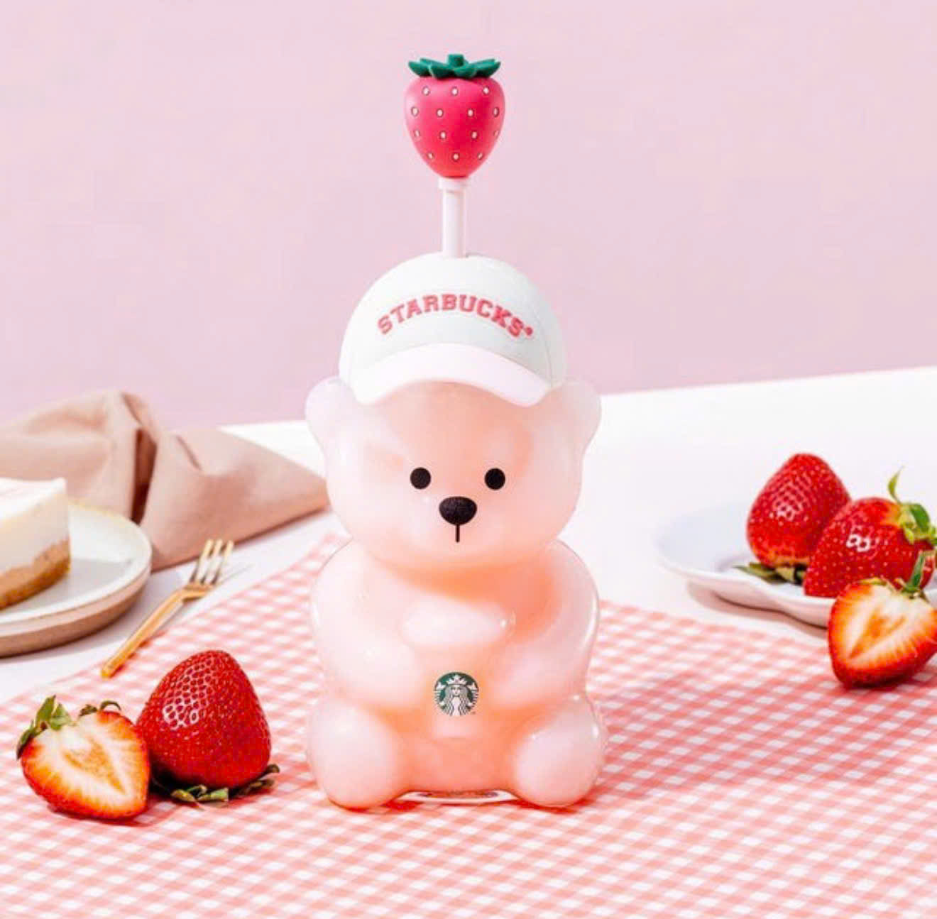 Starbucks Bearista Bear Cup Strawberry Topper Baseball Cap